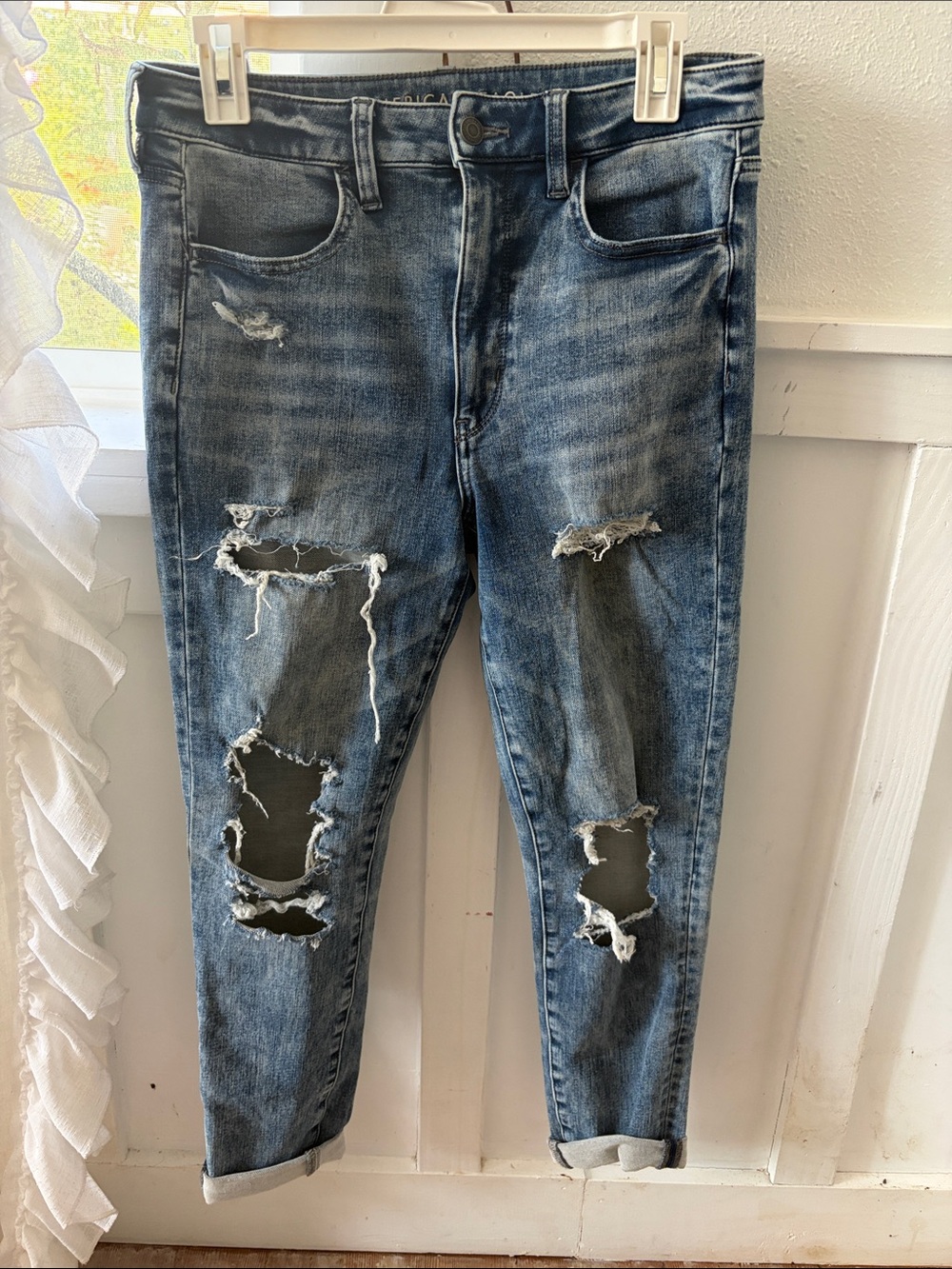 American Eagle Outfitters Women's Skinny Distressed Blue Jeans